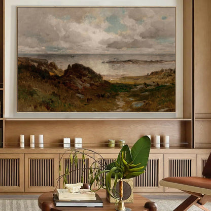 Vintage Meereslandschaft Leinwandbild mit Holzrahmen 60x90 cm
