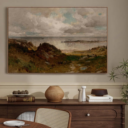 Vintage Meereslandschaft Leinwandbild mit Holzrahmen 60x90 cm