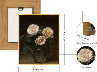 Vintage Botanische Leinwandbilder Rosa Rosen mit Holzrahmen 20x25cm