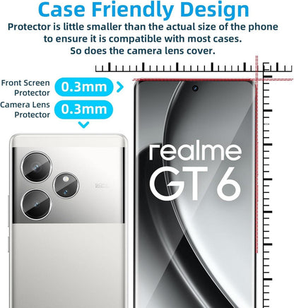 QULLOO Realme GT6 Panzerglas Displayschutz Kameraschutz 9H Glasfolie 2+2 Stk