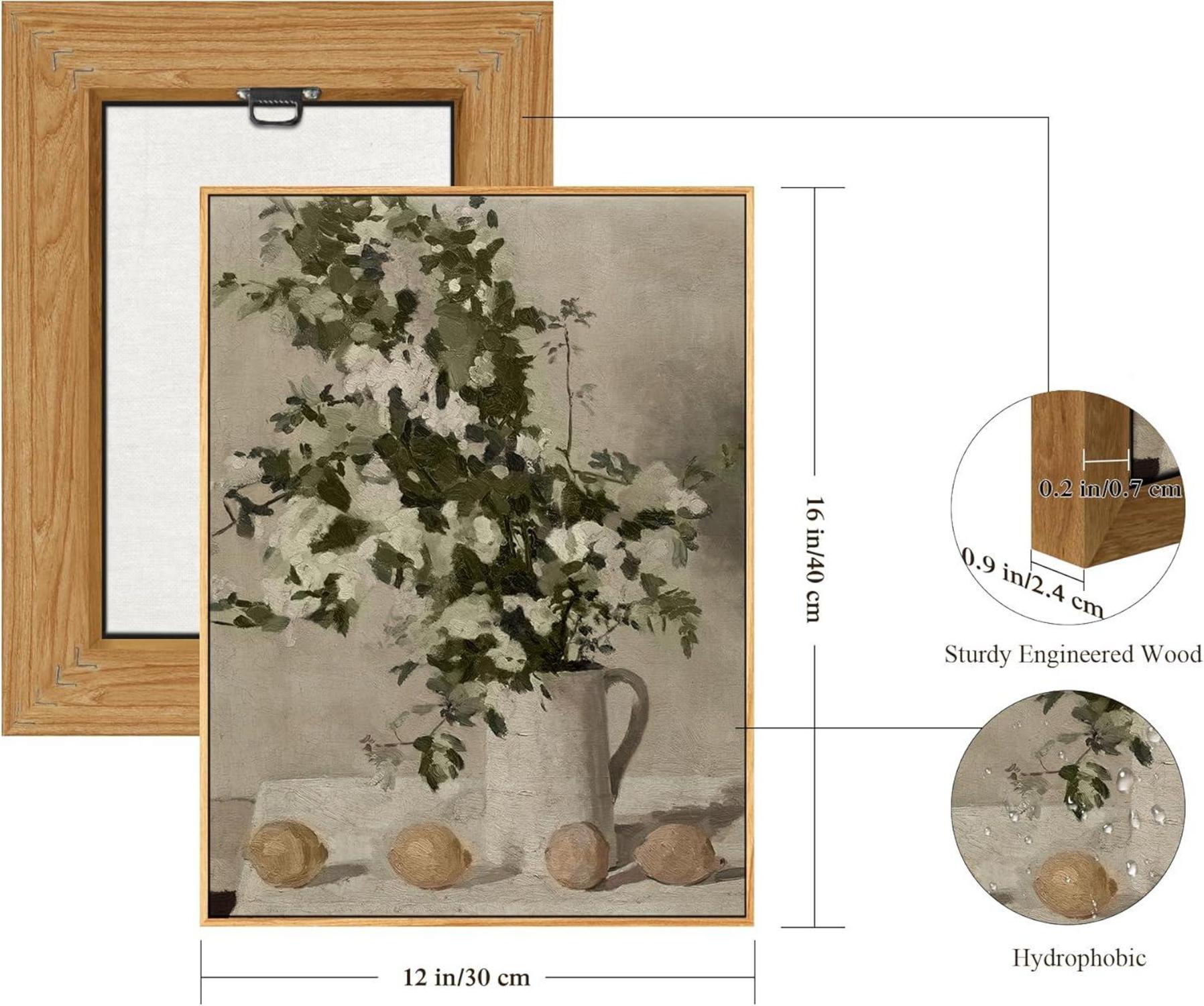 Vintage Leinwand Bilder Blumen Zitronen Stillleben Holzrahmen 30x40 cm