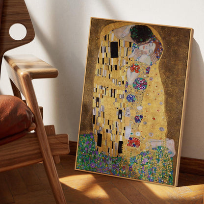 Vintage Leinwandbild "Der Kuss" mit Holzrahmen 60x90 cm