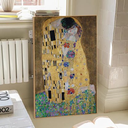 Vintage Leinwandbild "Der Kuss" mit Holzrahmen 60x90 cm