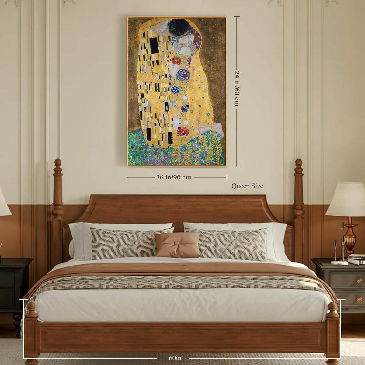 Vintage Leinwandbild "Der Kuss" mit Holzrahmen 60x90 cm