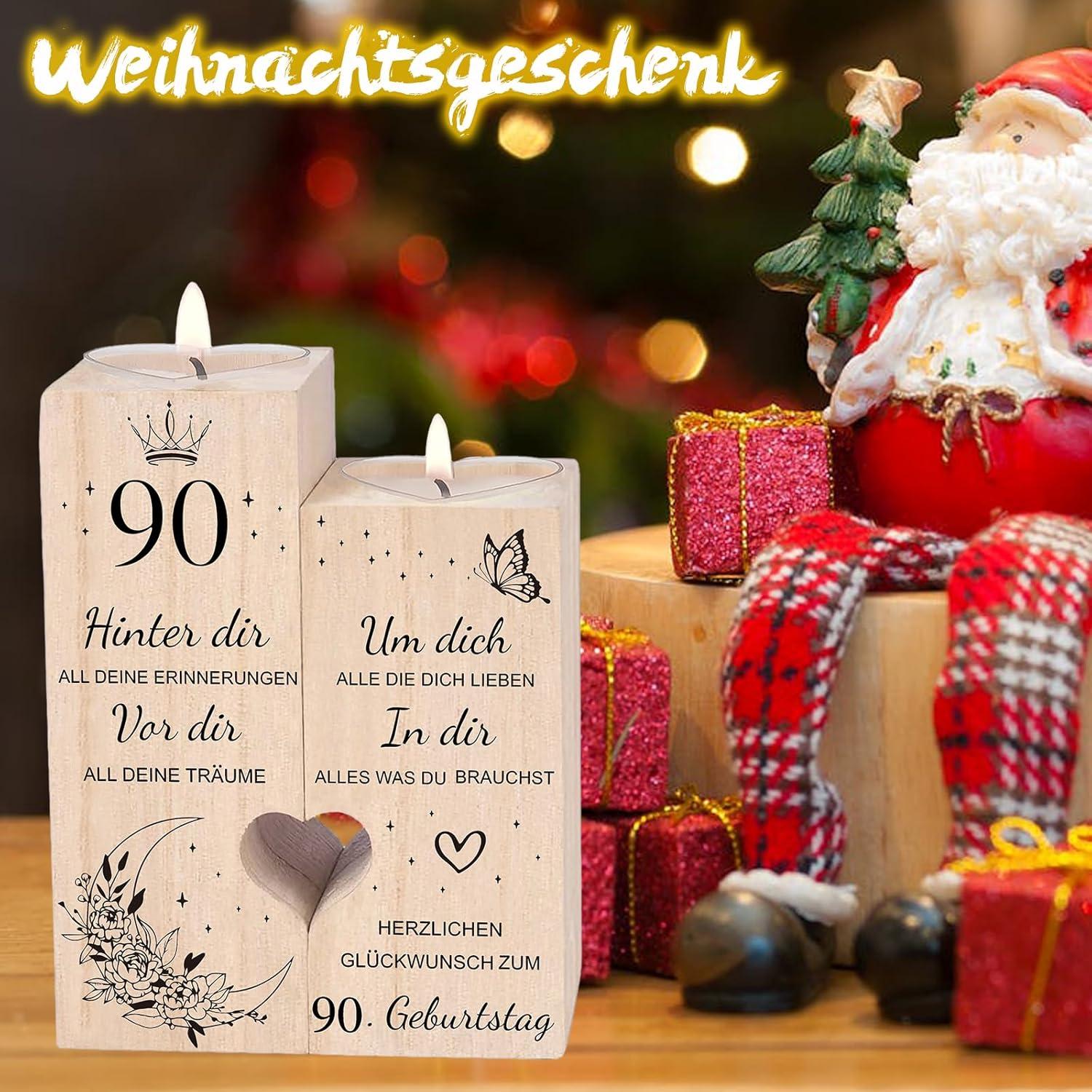 90. Geburtstag Frau Kerzenständer Holz Herzform Geschenkidee Deko