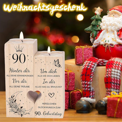 90. Geburtstag Frau Kerzenständer Holz Herzform Geschenkidee Deko