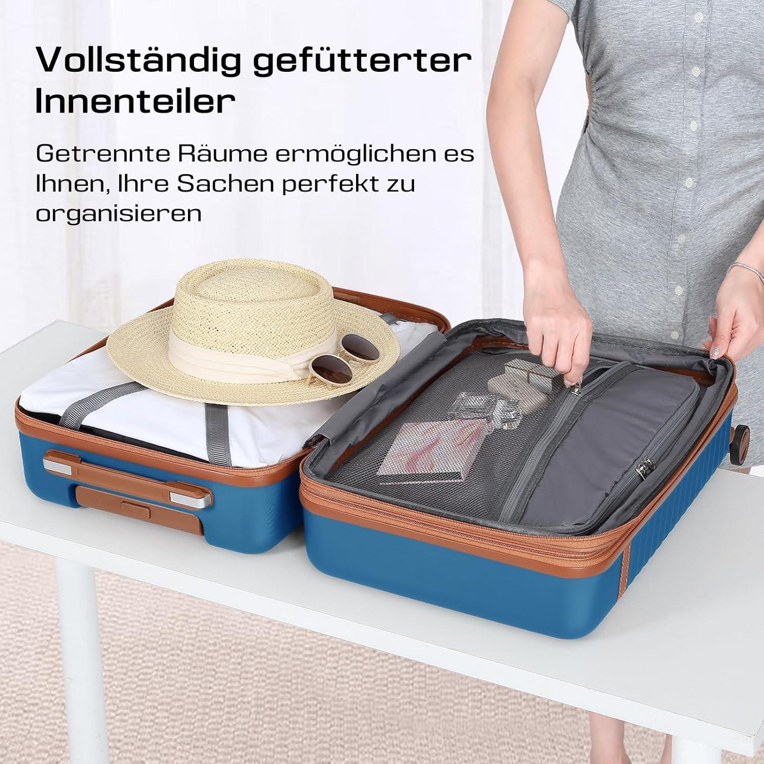 Joyway Kofferset 3-teilig ABS Hartschalen Trolley mit 4 Rollen TSA-Schloss Blau XL