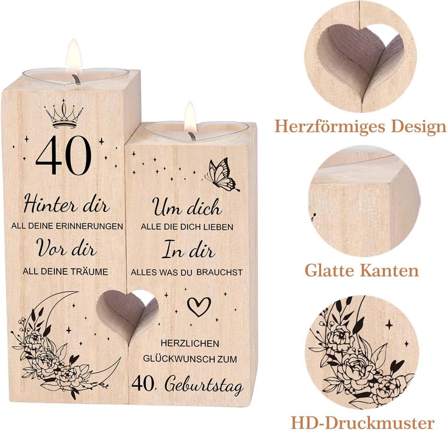 40. Geburtstag Frau Mann Kerzenhalter Holz Deko Geschenk Idee