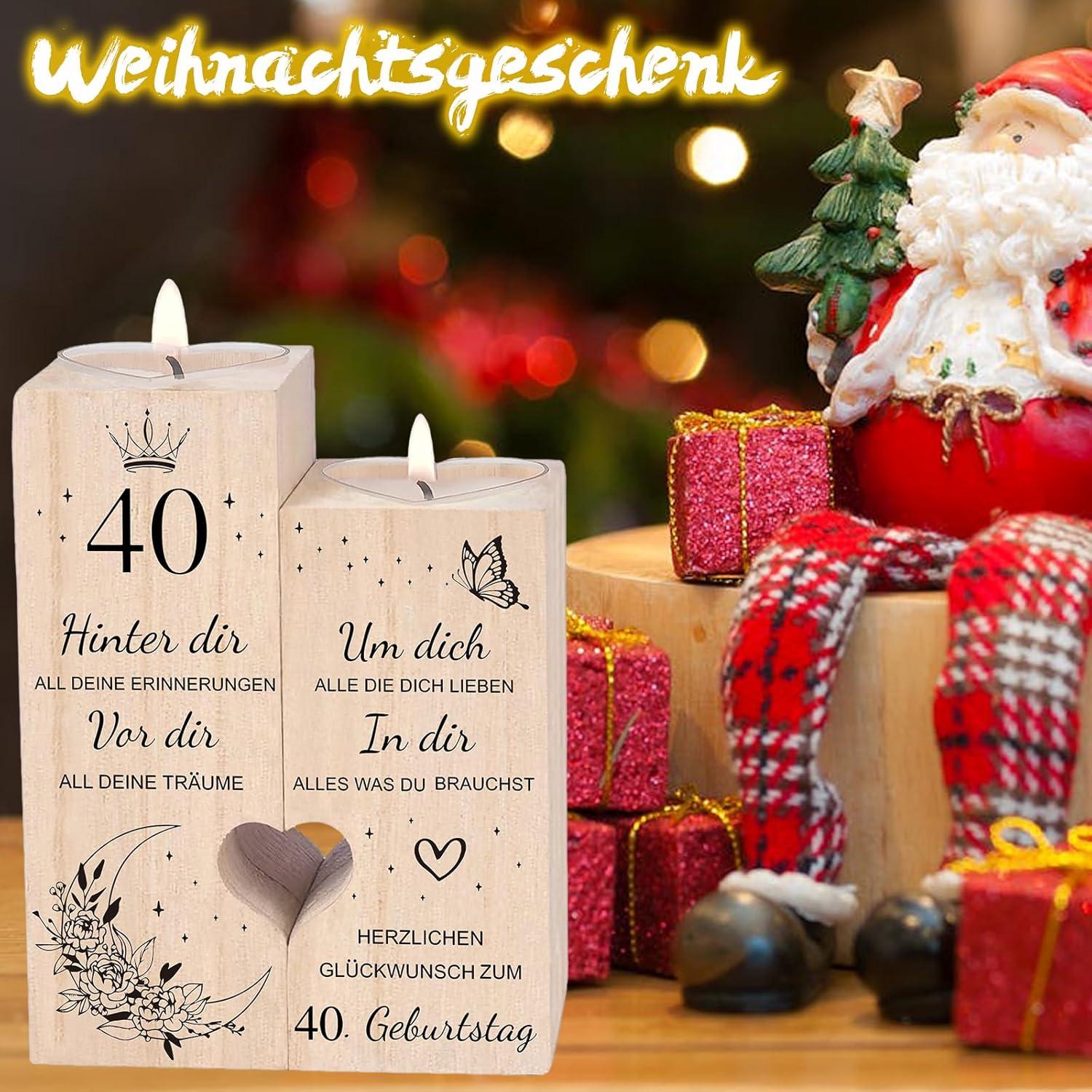 40. Geburtstag Frau Kerzenhalter Geschenkideen Deko Holz 12x10x4.5cm