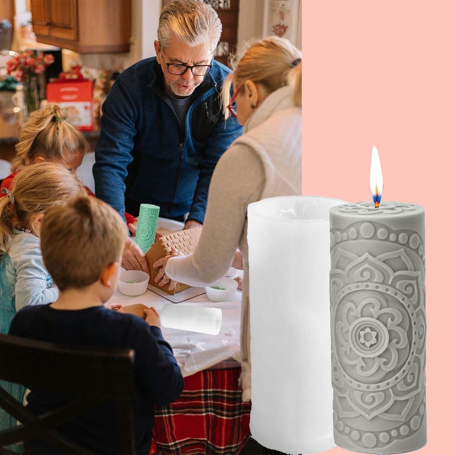 3D Silikonform Kerzen Blumenmuster Retro Gießform Zylinder Flexible