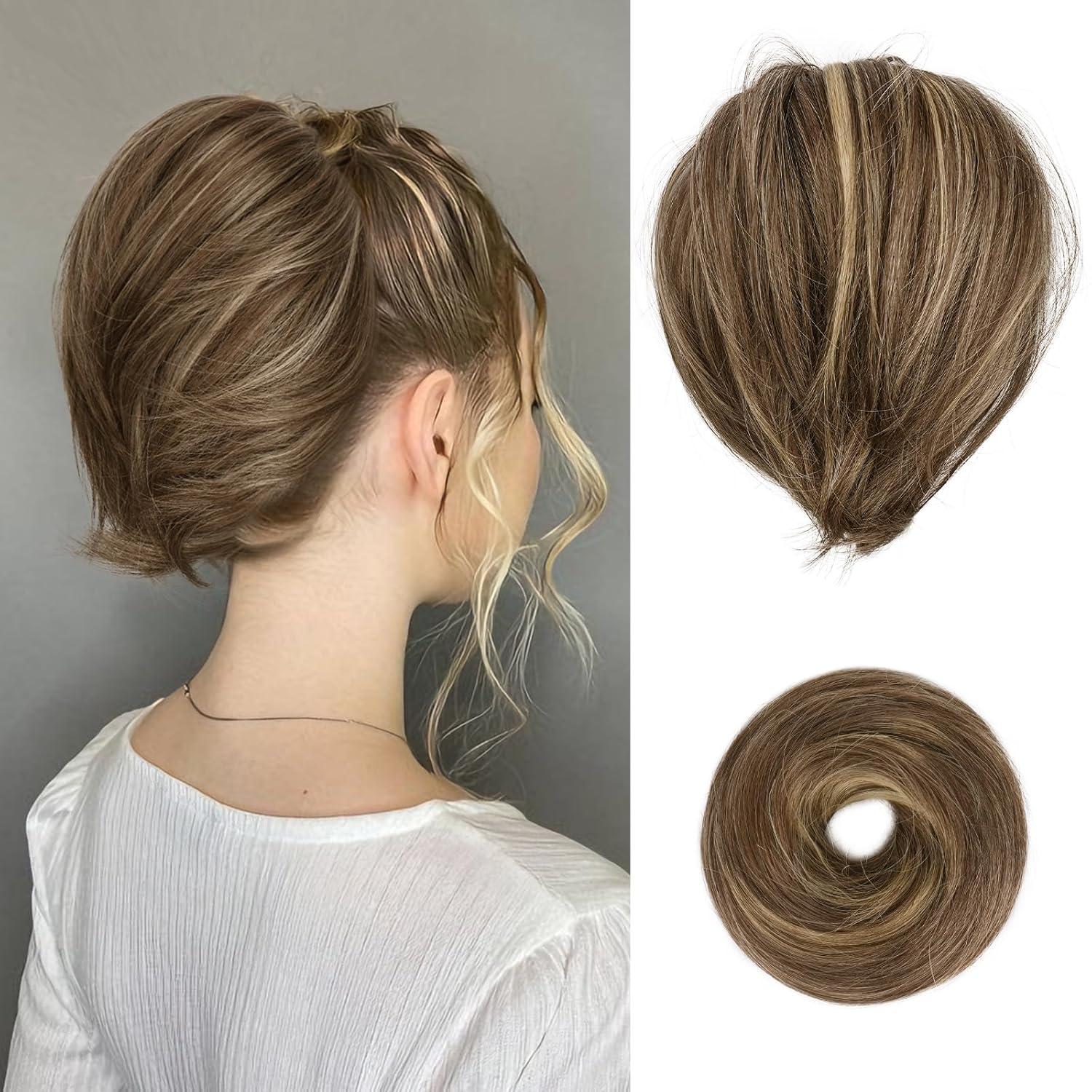 Highlight Gerades Haarteil Haarknoten Synthetisch Braun Aschblond