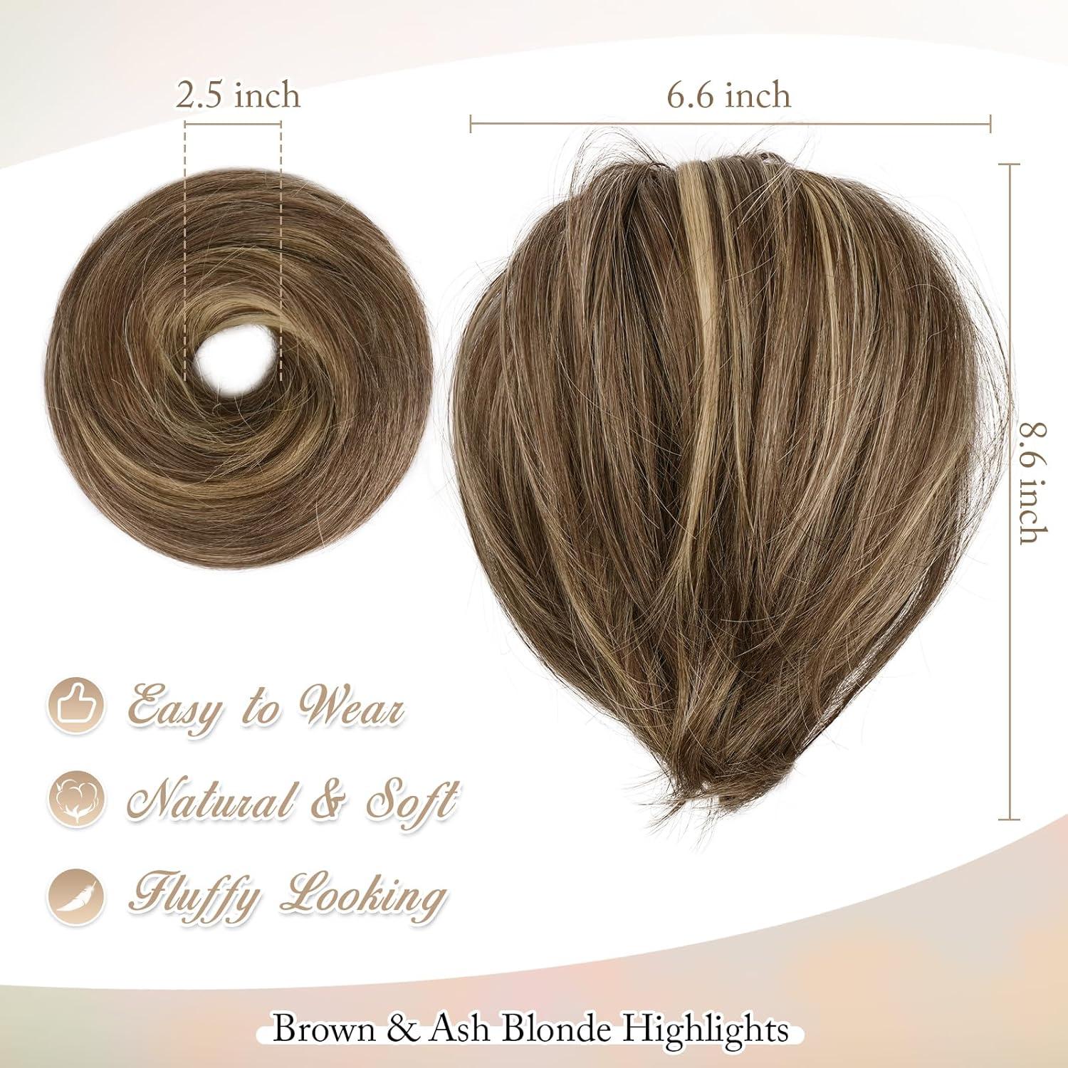 Gerades Haarteil Haarknoten Braun Aschblond 20cm