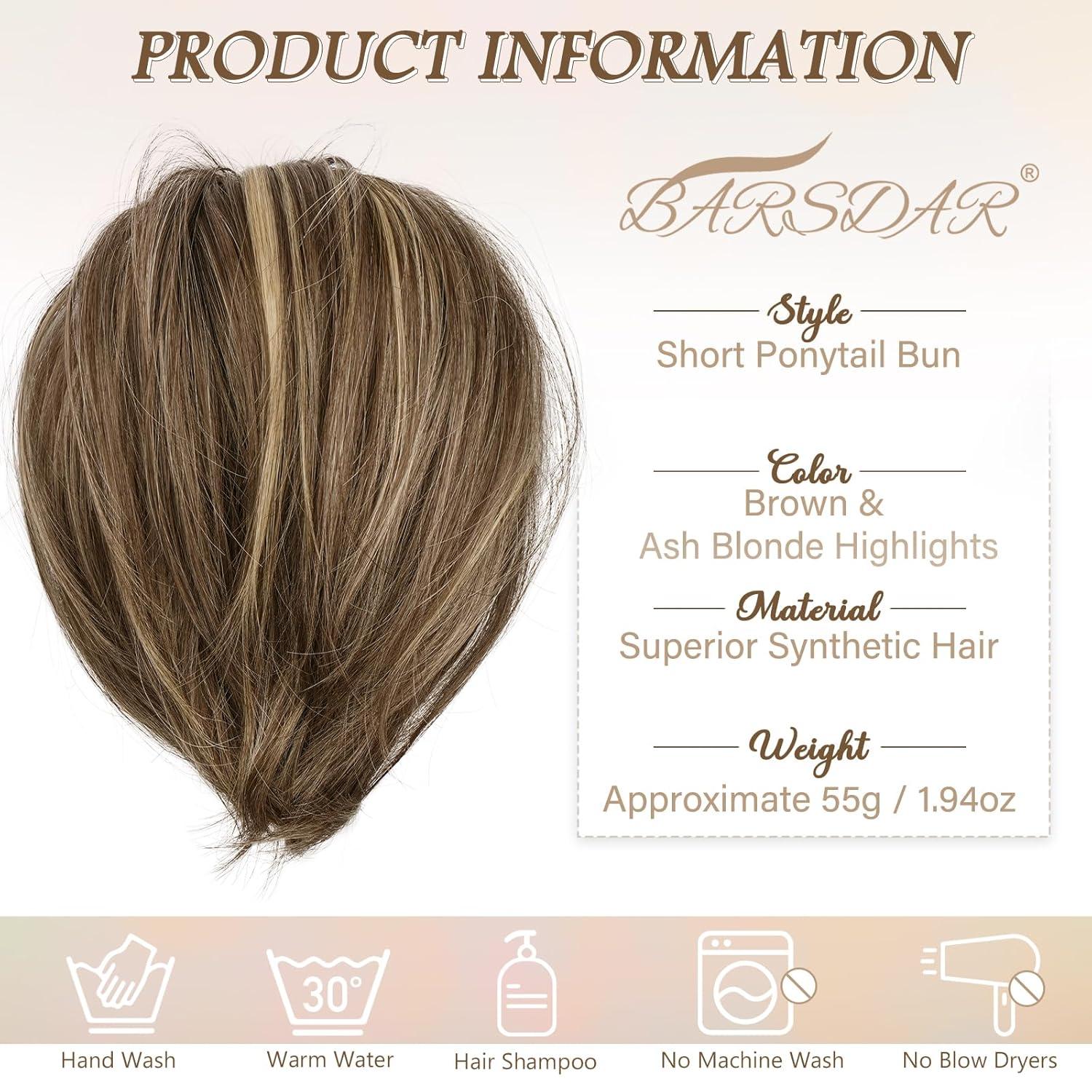 BARSDAR Haarteil Dutt Pferdeschwanz Synthetisch Braun Aschblond 20cm