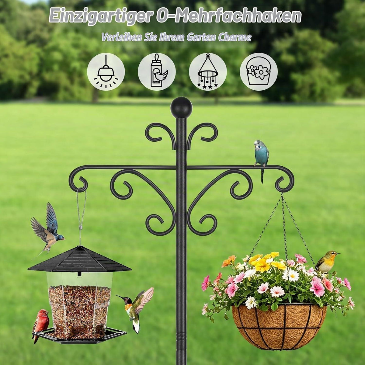 Hohe Vogelfutterstation mit Schäferhaken – 196 cm