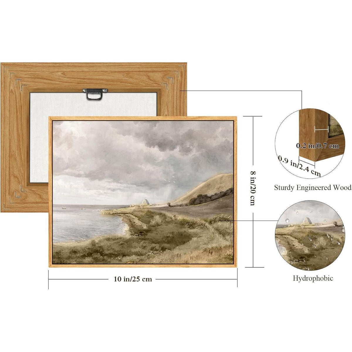 Vintage Meereslandschaft Leinwandbild mit Holzrahmen 20x25 cm