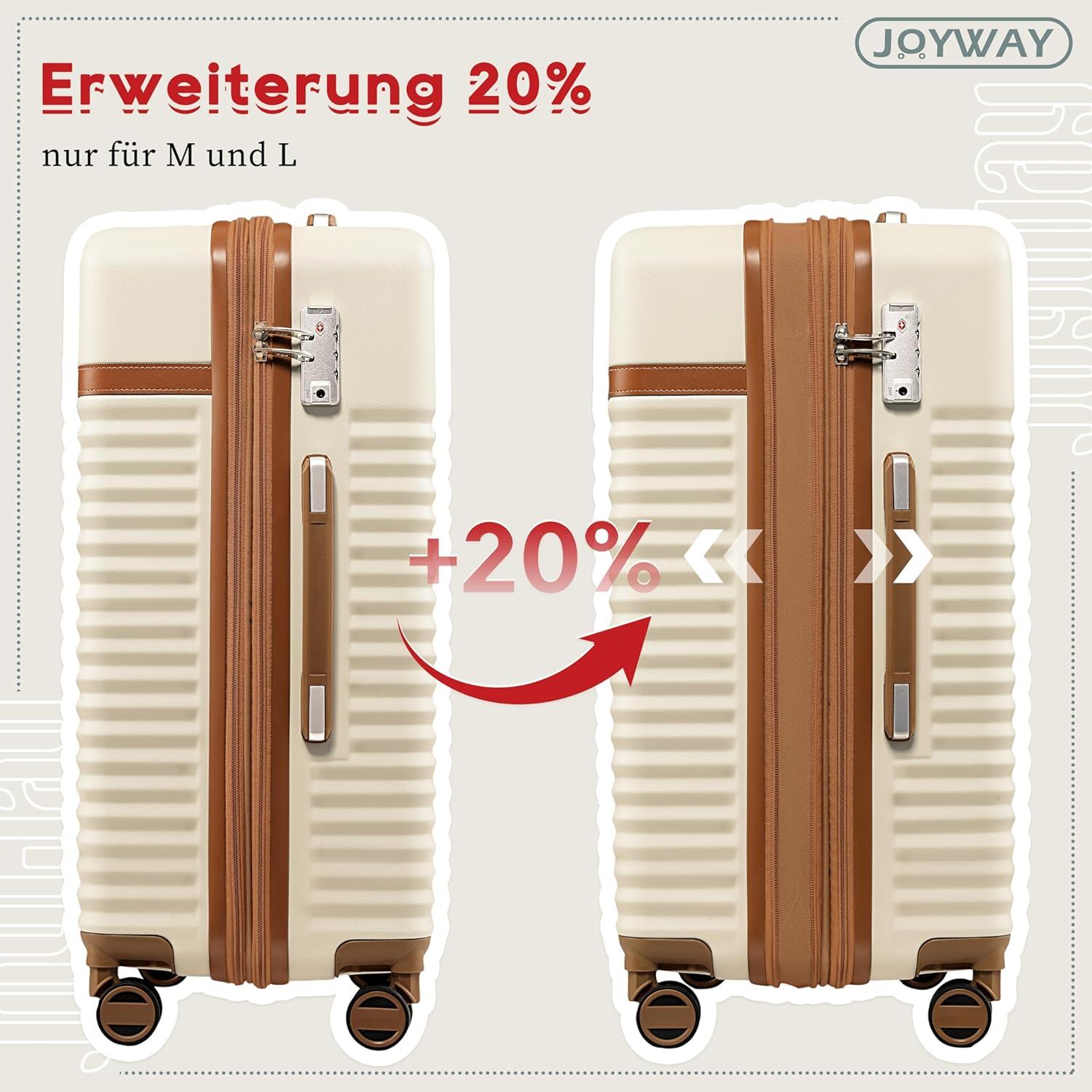 Joyway Kofferset weiß ABS Hartschale 3-tlg. erweiterbar TSA-Schloss 4 Rollen 66cm