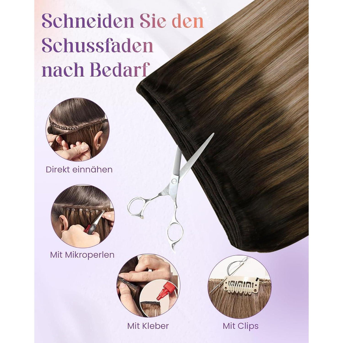 Echthaar Tressen Braun Ombre – 45cm, 100g, #2/6/18