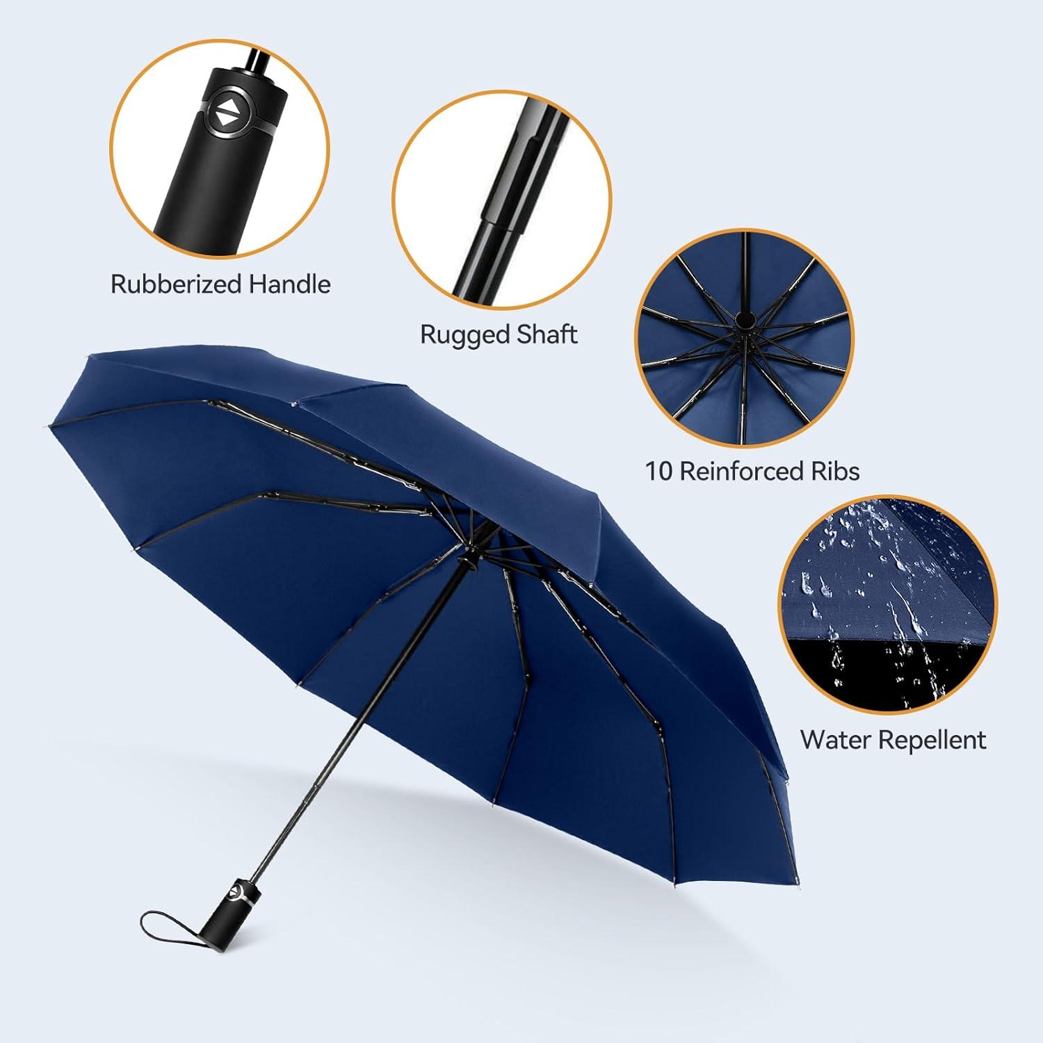 Regenschirm Sturmfest Groß - Windsicherer Taschenschirm Blau