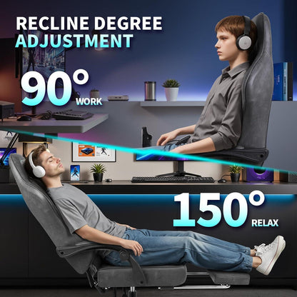 Ergonomischer Gaming Stuhl mit Fußstütze und Kopfstütze - Grau