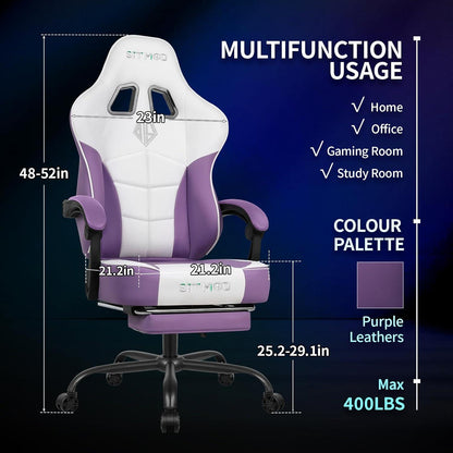 Ergonomischer Gaming Stuhl mit Fußstütze und Lendenwirbelstütze