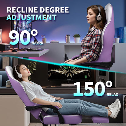 Ergonomischer Gaming Stuhl mit Fußstütze und Kopfstütze - Purpur