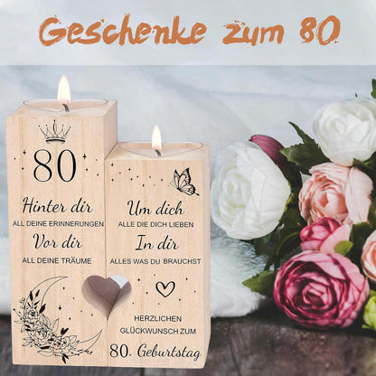 80. Geburtstag Kerzenständer Holz Deko Geschenkidee für Frau