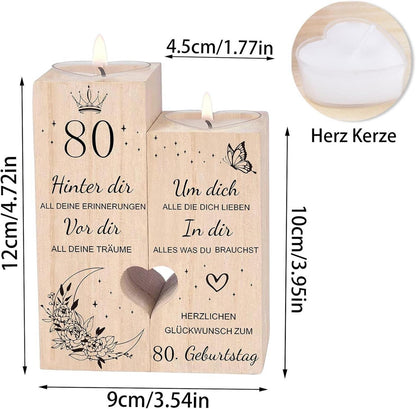 80. Geburtstag Frau Kerzenständer Holz Herzform Geschenkidee