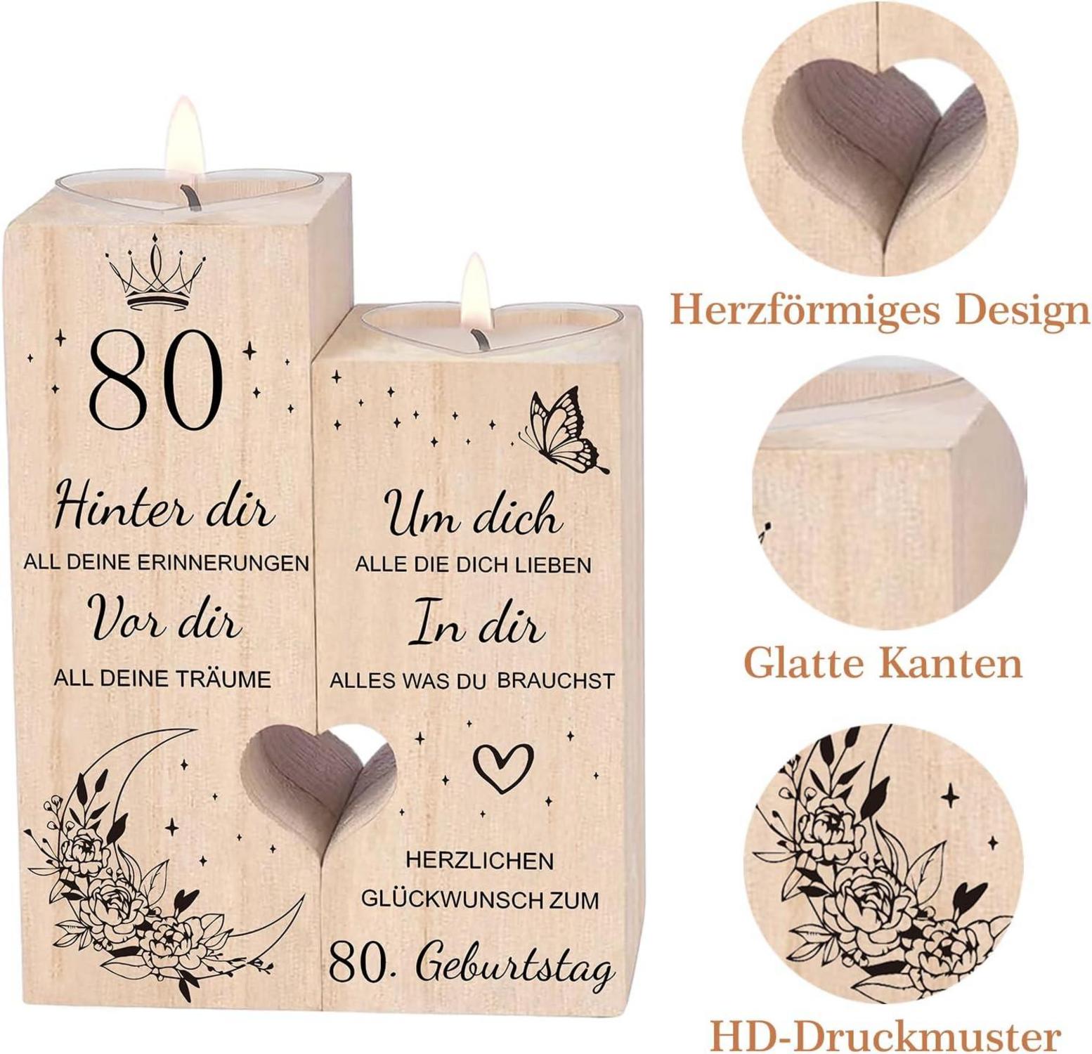 80. Geburtstag Herz Kerzenständer Holz Geschenk Frau Mann Mama Sister