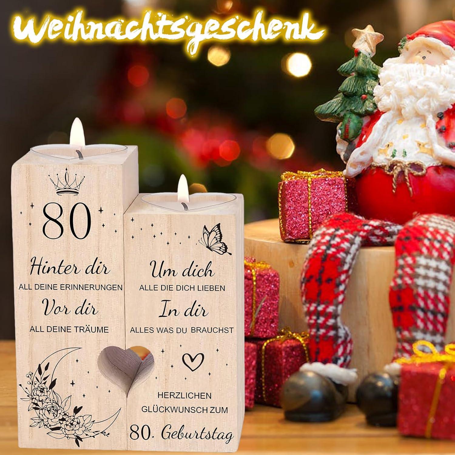 80. Geburtstag Frau Kerzenständer Herzform Deko Geschenkidee Holz