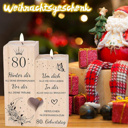 80. Geburtstag Frau Kerzenständer Herzform Deko Geschenkidee Holz