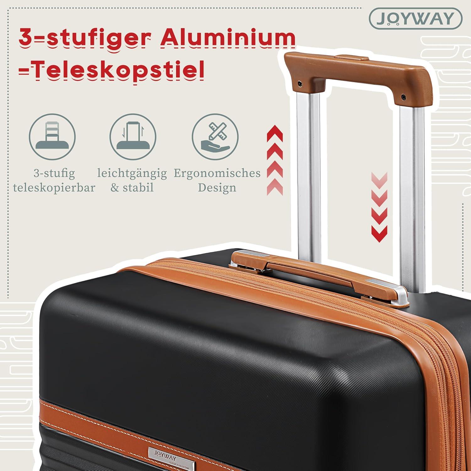 Joyway Kofferset 3-teilig ABS Hartschalen Trolley TSA 4 Rollen Schwarz 66cm