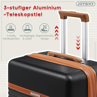 Joyway Kofferset 3-teilig ABS Hartschalen Trolley TSA 4 Rollen Schwarz 66cm