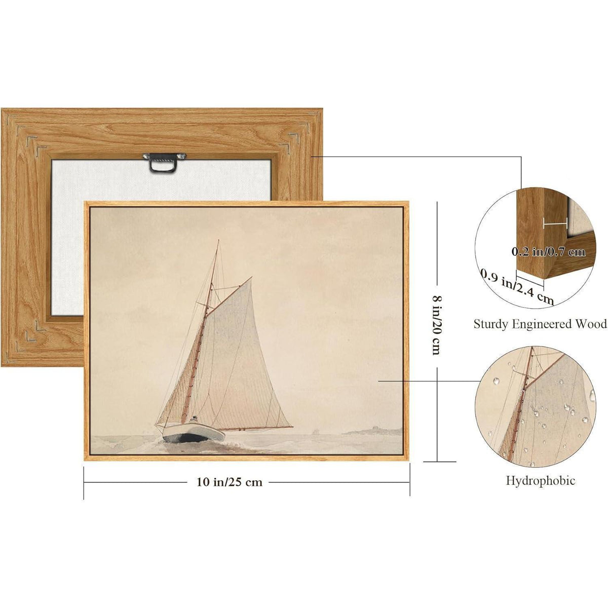 Vintage Segelboot Leinwandbild mit Holzrahmen 20x25 cm