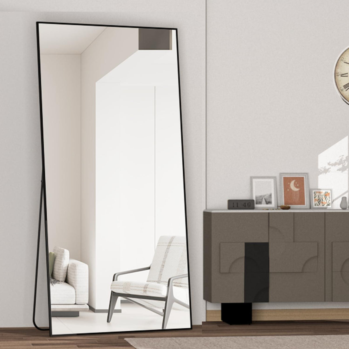 Großer Standspiegel 180x80cm Schwarz – Ganzkörper Spiegel für Schlafzimmer