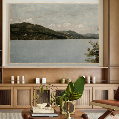 Vintage Leinwandbild Bergsee mit Holzrahmen 60x90 cm