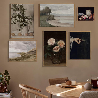 Vintage Meereslandschaft Leinwandbild mit Holzrahmen 30x40 cm