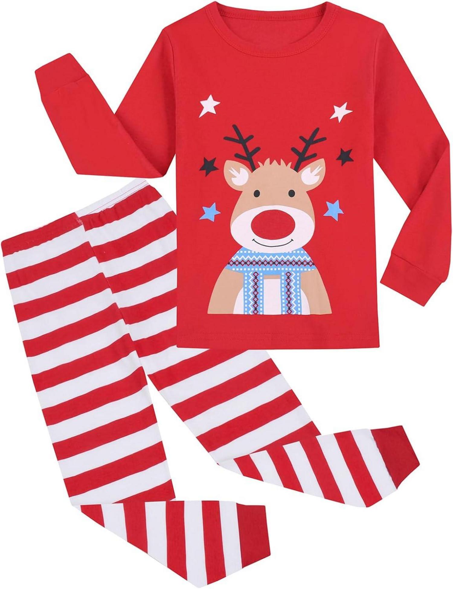 Weihnachts-Schlafanzug Kinder Unisex Langarm Baumwolle Pyjama Set