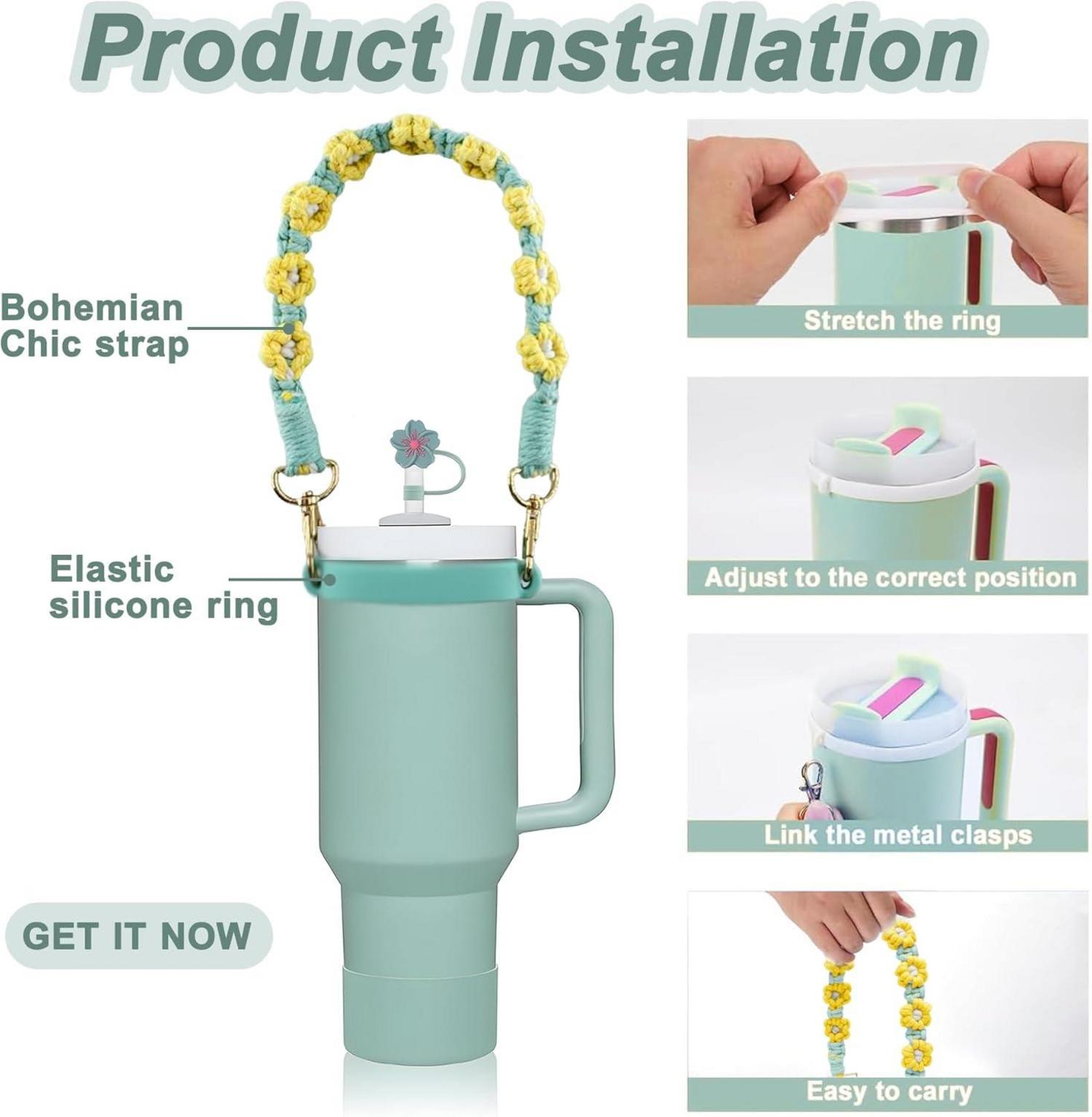 10-teiliges Stanlley Cup Zubehör-Set: Wasserflaschen Griffband, Kettenschlaufe, Strohhalm Abdeckung, Auslaufsilikonstopfen