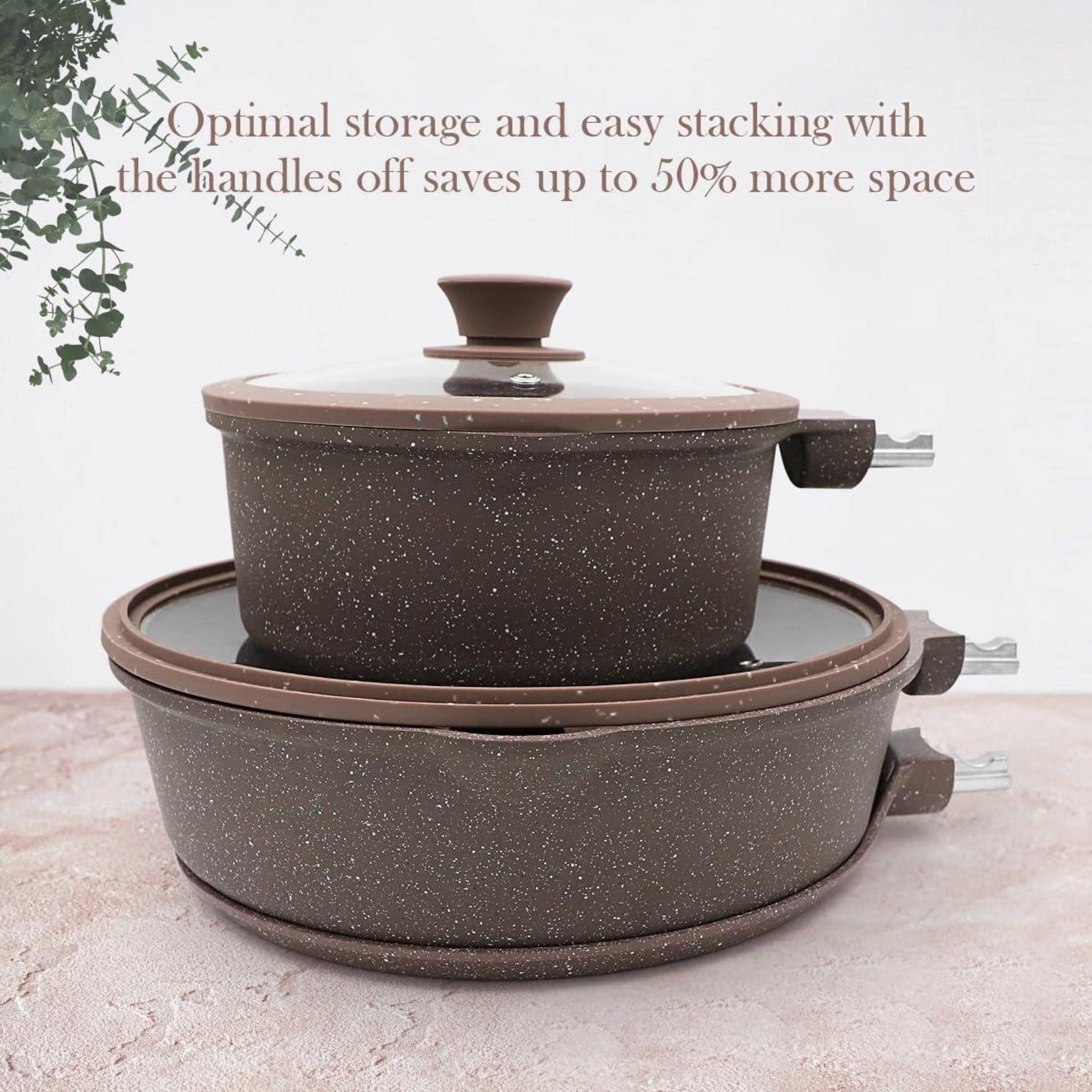 Keramik Kochgeschirr-Set 7-teilig: Pfanne 28cm, Stielkasserolle 20cm, Crepe