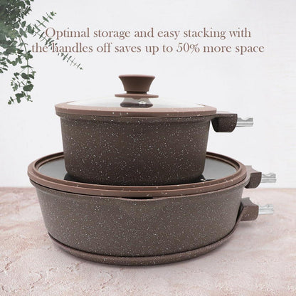 Keramik Kochgeschirr-Set 7-teilig: Pfanne 28cm, Stielkasserolle 20cm, Crepe