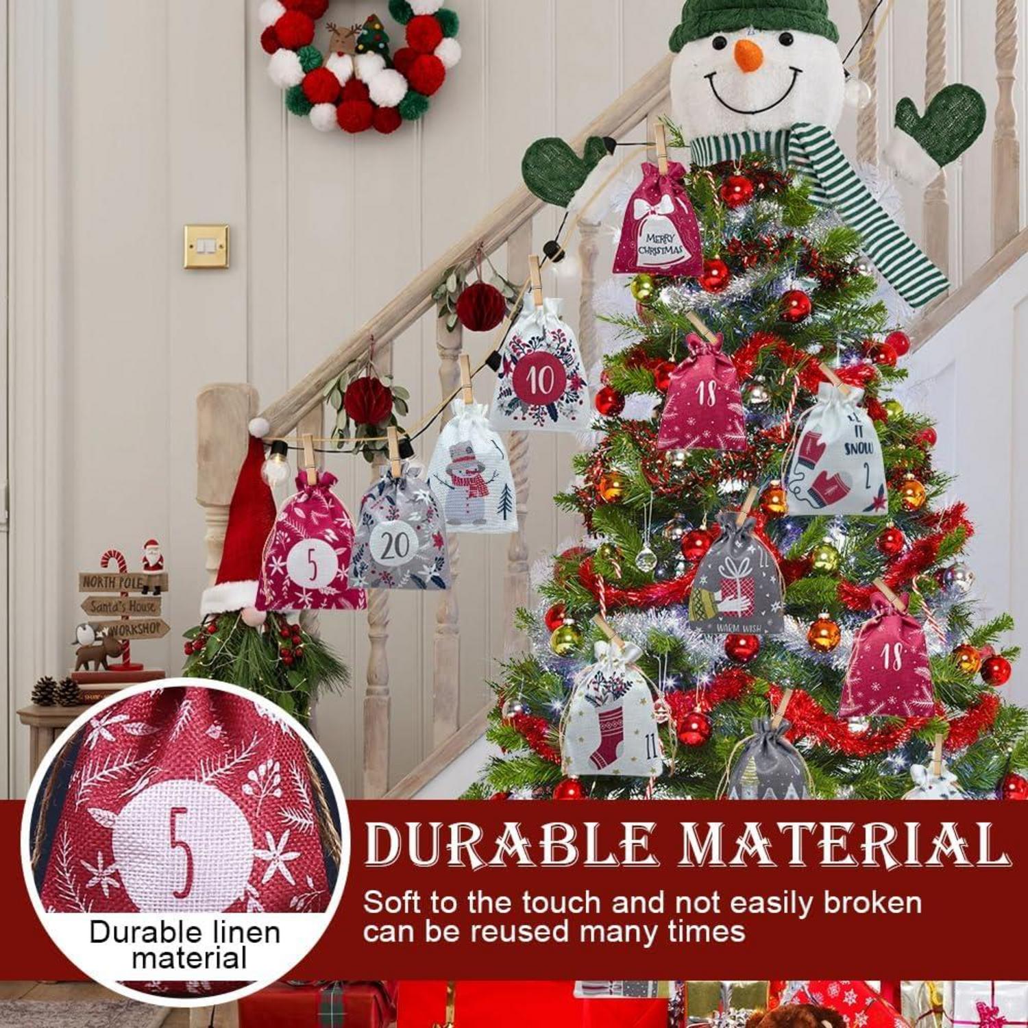 24 Adventskalender zum Befüllen Weihnachts-Säckchen Kinder DIY 18x13 cm