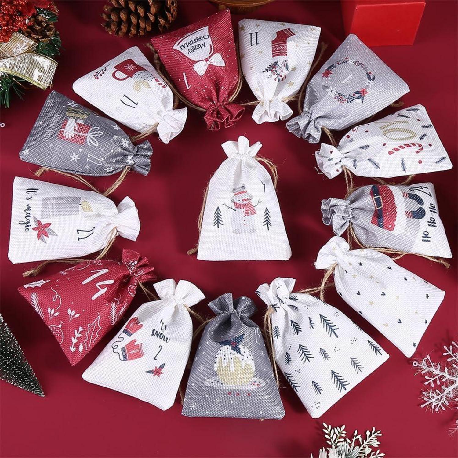 24er Weihnachtskalender Säckchen zum Befüllen DIY 18x13cm