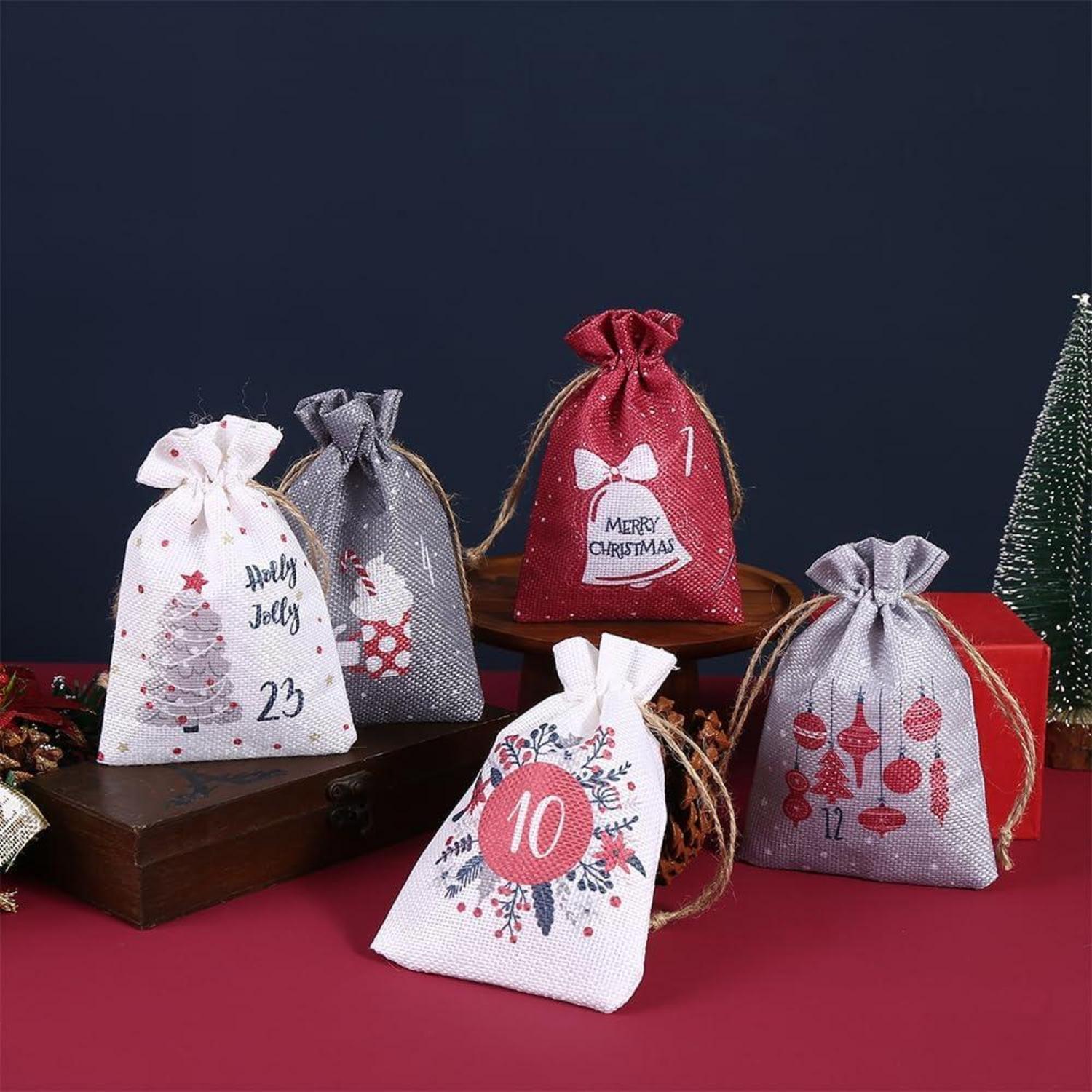 24er Weihnachtskalender Säckchen zum Befüllen DIY 18x13 cm