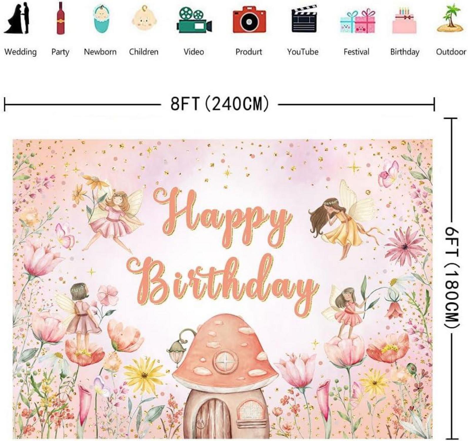 INRUI Fairy Happy Birthday Fotografie Hintergrund Blume Fee Märchen Thema 240x180 cm