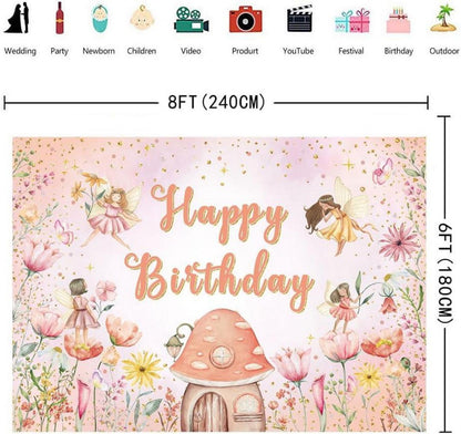 INRUI Fairy Happy Birthday Fotografie Hintergrund Blume Fee Märchen Thema 240x180 cm