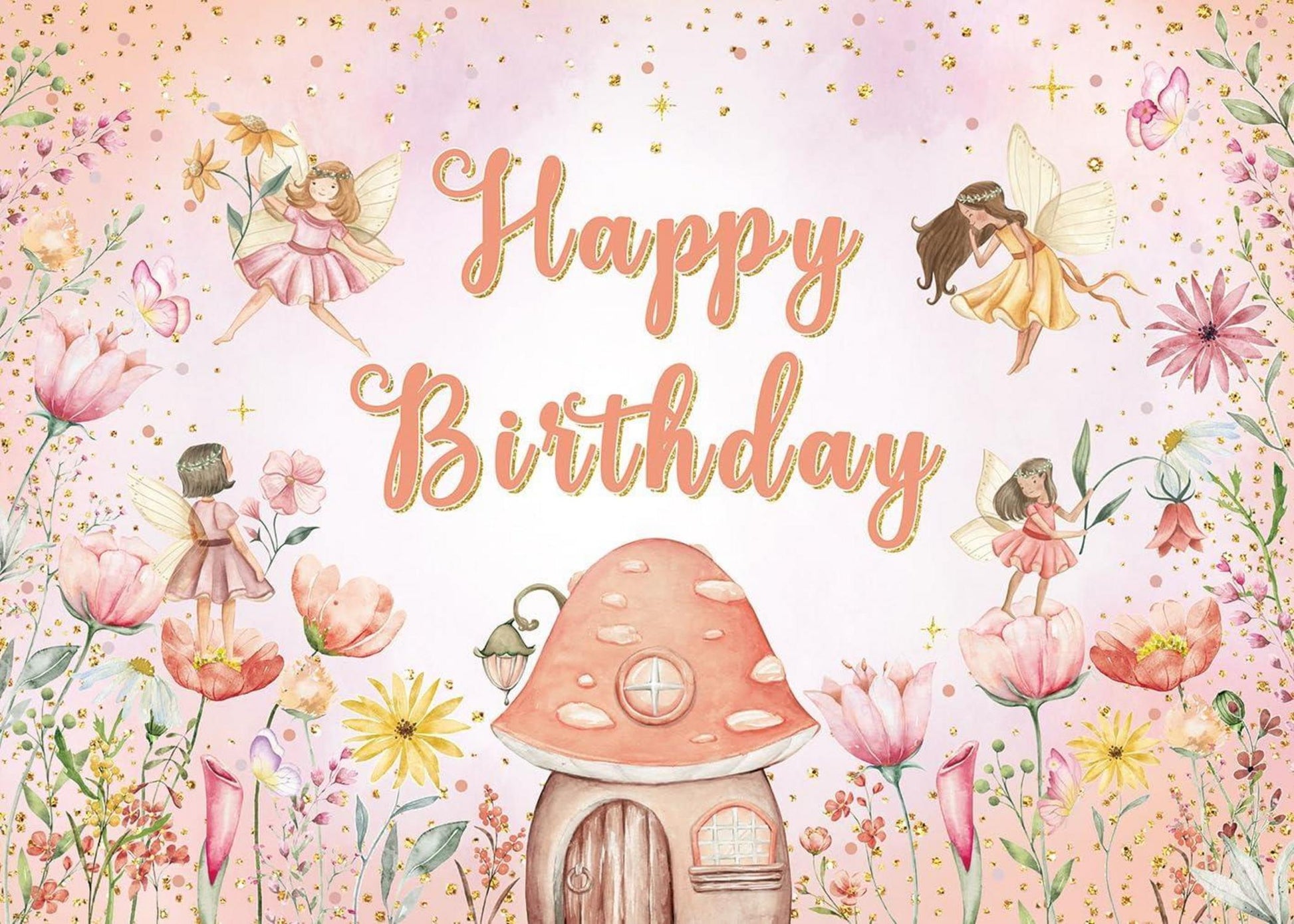 Fairy Happy Birthday Fotografie Hintergrund Banner Blume Fee Thema 240x180cm