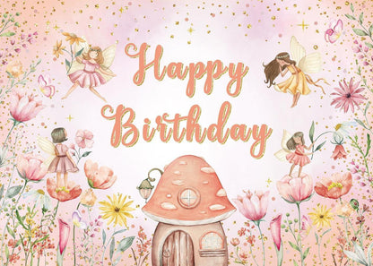 Fairy Happy Birthday Fotografie Hintergrund Banner Blume Fee Thema 240x180cm
