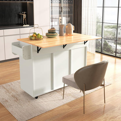 Klappbare Kücheninsel mit Schubladen & Ablage – Weiß