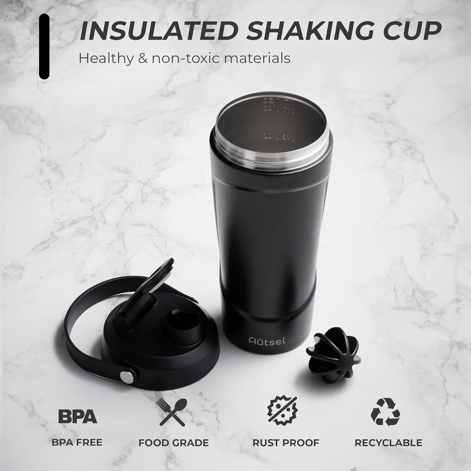 Edelstahl Protein Shaker 750ml mit Kugel Vakuum Isolier Shake Becher BPA frei