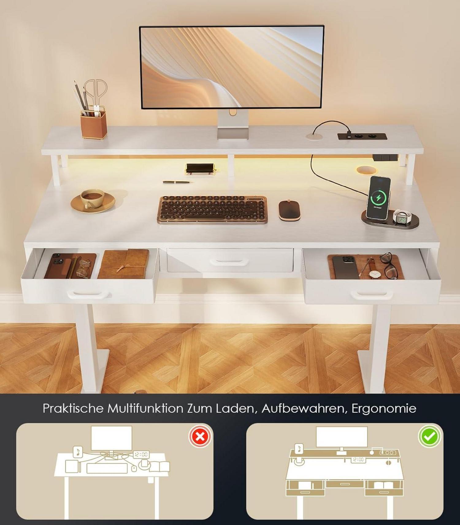 Elektrischer Schreibtisch mit Schubladen, 120cm Höhenverstellbar